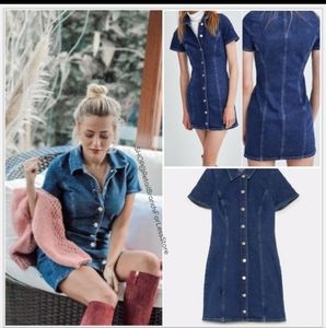 Zara Button Front Mini Denim Dress 